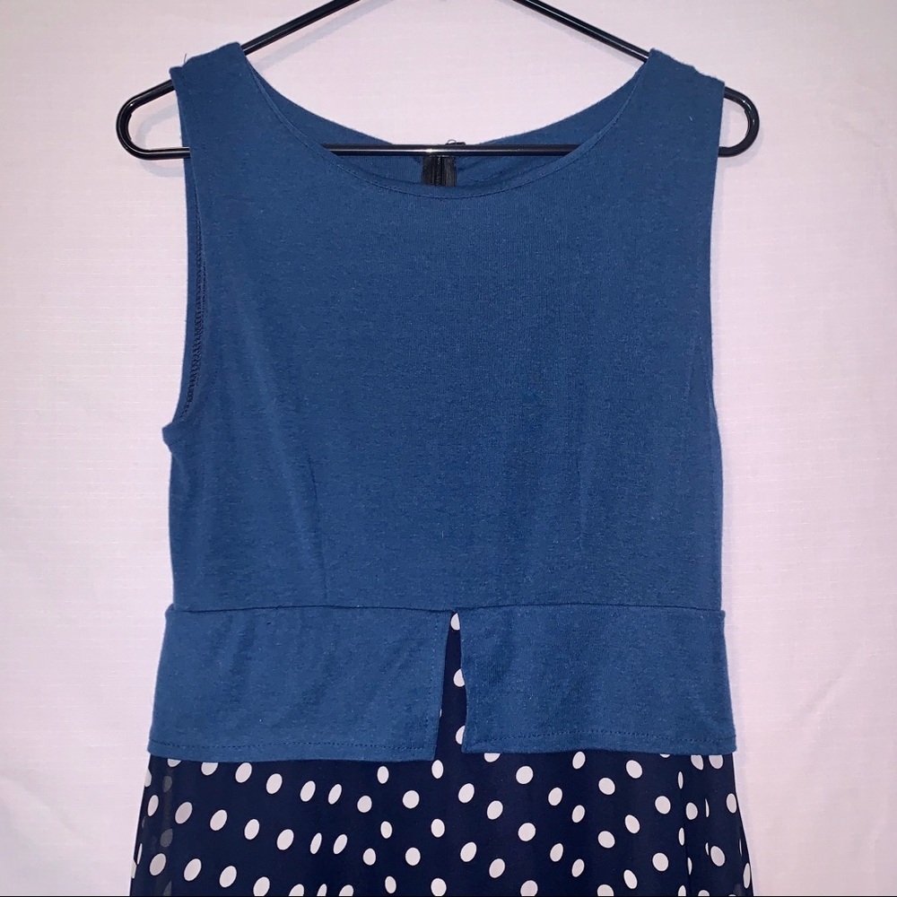 Navy Dress with Polka Dot Skirt S - Picture 2 of 8